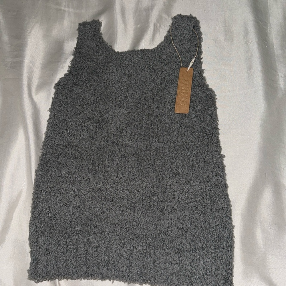 NWT Skims Kids Cozy Scoop Neck Tank in Smoke Unisex Kids Sz 4/5